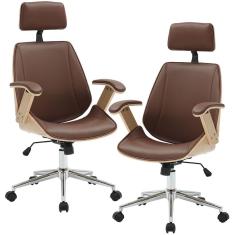 Kit 02 Cadeiras Para Escritório Presidente Giratória Office Natural Polaris Corano R01 Marrom - Lyam Decor