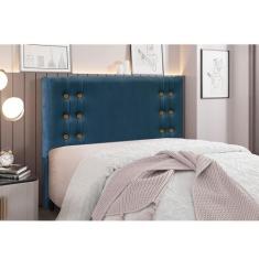 Cabeceira Cama Box Solteiro 90 cm Gênova Veludo Azul Marinho S04 - D'R