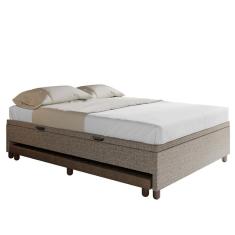 Bicama Casal Box Com Baú 138x188cm Samy S05 Linho Marrom - Mpozenato