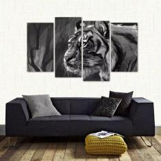Quadro Decorativo Tigre Artístico Sala Em Tecido 4 Peças 1