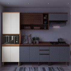 Paneleiro Macadâmia 70cm 4 Portas Para Microondas Freijó/Branco