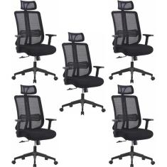 Kit 5 Cadeiras para Escritório Presidente Comfort Plus Preto