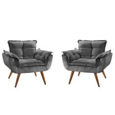 Kit 02 Poltronas Decorativas Opala Cinza - King Decor