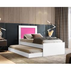 Cama Solteiro Laura com Auxiliar - Sonho da Mamãe, Branco / Rosa