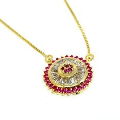 Colar Folheado A Ouro 18k Com Pingente Redondo E Zircônia - SUGGESTION