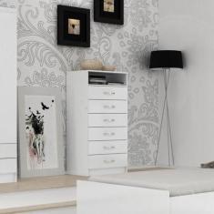 Cômoda Rack 6 Gavetas 1 Nicho Maxi Evidência Móveis Branco, Branco