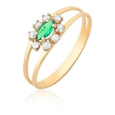 Anel Feminino Pedra Verde Navete Aro Duplo Ouro 18k A55 - MAEHLER JOIA
