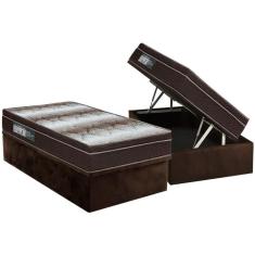 Cama Box Baú Solteiro: Colchão Ortopédico Ortobom Wood Light + Base Crc Suede Brown(88x188)
