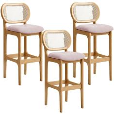 Kit 03 Banquetas Altas Para Cozinha Bancada Sala Tela Betta Fixa L02 Suede Rosê - Lyam