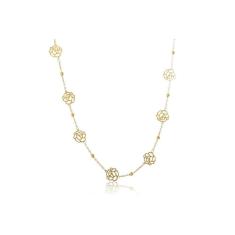 Colar Longo Com Bolinha E Flor Folheado Em Ouro 18k