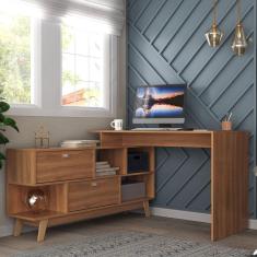 Mesa para Escritório Escrivaninha em L Retrô 136x120cm Espresso Móveis Nogal