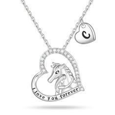 EXQUJEW Colar de cavalo para meninas, colar com pingente de cavalo com inicial de coração para meninas adolescentes, joias de cavalo para meninas, mulheres, amantes de cavalos, colar infantil para