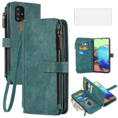 Asuwish Capa de telefone para Samsung Galaxy A71 5G capa carteira e protetor de tela de vidro temperado couro flip porta-cartão de crédito suporte cordão alça de pulso acessórios celulares A 71 G5 71A