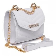 Bolsa Pequena Feminina Alça Transversal em Corrente e Fecho Botão-Feminino