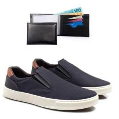 Tênis Masculino Slip On Cadarço Conforto + Carteira Kit 2-Masculino