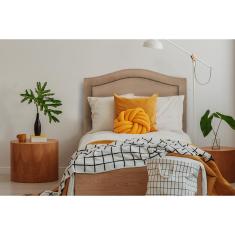 Cabeceira Solteiro Curva 90x60cm Suede Bege - Tachas Fumê