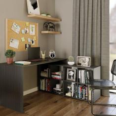 Mesa Escrivaninha Barcelona em L com 8 Nichos DRD Móveis Preto Perfect Touch