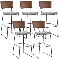 Kit 05 Banqueta Alta Cozinha Allana L02 Marrom Linho Cinza