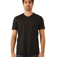 Camiseta Malwee Tradicional Manga Curta Decote V Masculino, Preto, XGG