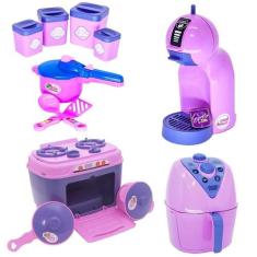 Kit Brinquedo Cozinha Menina Rosa Fogão Pote Panela Café 13P - Altimar