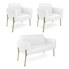 Sofá Namoradeira e 2 Poltronas Pé de Ferro Dourado Marisa Corano - DRo