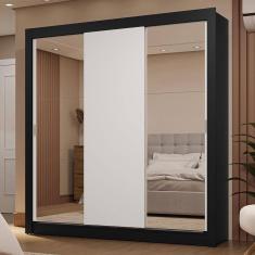 Guarda-Roupa Casal 3 Portas de Correr com Espelhos 2 Gavetas Preto/Branco Sublime Madesa