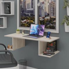 Mesa Escritório Suspensa Escrivaninha Computador 90x42cm Com Prateleiras