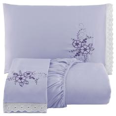 Jogo De Cama Lençol Queen Bordado Advance 3 Peças Lilás 100% Poliéster