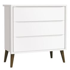 Cômoda Gaveteiro Infantil Theo Branco Acetinado com Pés Amadeirado - Reller