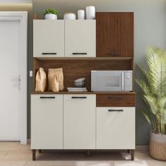 Armário De Cozinha Compacta 6 Portas 1 Gaveta Gênova - Nogueira-off White-cp-ripado