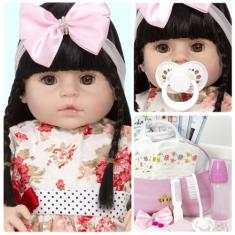 Bebê Boneca Reborn Morena Princesa Julia 52cm Bolsa e Itens - Cegonha 