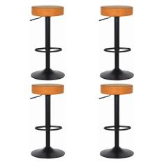 Kit 4 Banquetas Altas Com Encosto Baixo Estofado Para Cozinha Pub Bancada Ilha Luxo Viena Caramelo