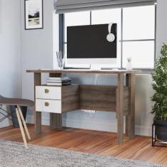 Escrivaninha 2 Gavetas MSM423 Movelbento, Rustico com Branco