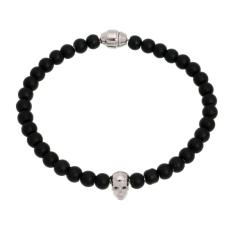 Pulseira com Contas Onix, Skull Revestida em Ródio