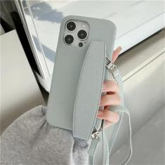 Capa de telefone com alça de pulso crossbody para iphone 13 12 15 14 11 pro max xs xr 8 7 plus couro do plutônio capa à prova de choque, cinza, para iphone 14 pro