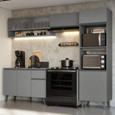 Armário de Cozinha Completa 260cm Cinza Nice Madesa 09, Cinza