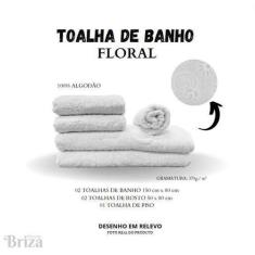 Jogo De Toalha De Banho E Rosto 5 Pçs Briza - Floral Branca