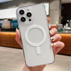 Estojo de carga magnética sem fio transparente com revestimento de luxo para iPhone 11 13 12 14 Pro XS Max X XR 8 Plus Capa de silicone macio, transparente, para iphone 11