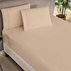 Jogo Cama Lençol Home Basic Solteiro 180 Fios C/ Ponto Palito 2 Peças - Cáqui