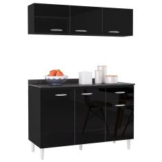 Armário Aéreo e Balcão de Cozinha 120cm com Tampo Classic P11 Preto - Mpozenato