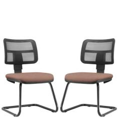 Kit 02 Cadeiras de Escritório Recepção Fixa Zip L02 Suede Rosê - Lyam 