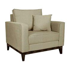 Poltrona Beny Pés e Base em Madeira Linho Cotton Bege