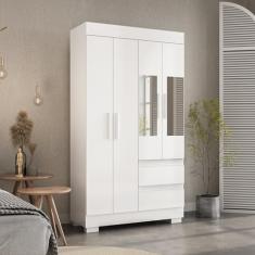 Guarda-roupa Solteiro 99,80cm 4 Portas com Espelho e 2 Gavetas Chantrieri Espresso Móveis Branco