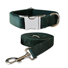 Conjunto de coleira e guia para cães, coleira de veludo para cães com fivela de liberação rápida coleiras ajustáveis para cães pequenos, médios e grandes, caminhando para treinamento de corrida (gola: 33-50 cm, comprimento da guia: 1,5 m)