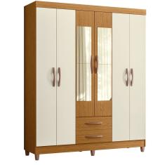 Guarda Roupa âmbar Solteiro 6 Portas Com Espelho Albatroz Cinamomo/off White