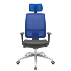 Cadeira Office Brizza Tela Azul Com Encosto Assento Vinil Preto Autoco