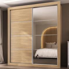Guarda Roupa Casal Dallas MP4314 2 Portas de Correr 4 Gavetas MDP com Espelho Madeirado Multimóveis
