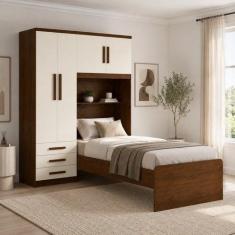 Guarda-Roupa Solteiro com Cama Integrada 4 Portas 3 Gavetas Cancun Yes