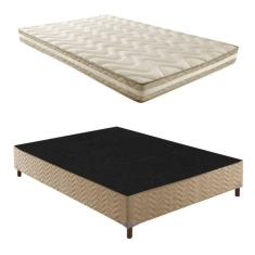 Box Casal Florença 42x138x188cm com Colchão Casal Unique D33 Plus Duoface 14x138x188cm Rustico Bege