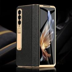 Capa de telefone de couro para Samsung Galaxy Z Fold5 Fold 5 4 3 Fold4 ZFold5 ZFold3 Capa traseira com filme espelhado de vidro temperado, 3, para Galaxy Z Fold3